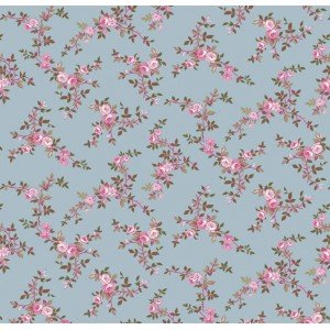 Tecido Estampado Floral Di Rose cor - 02 (Azul Vintage)